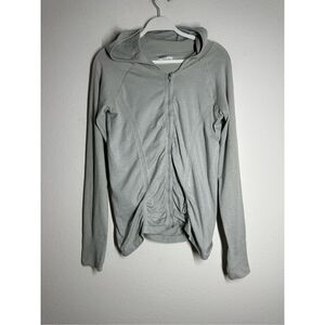 Athleta Womens Fast Track Jacket Sz XL Gray Full Zip Hooded Ruched
